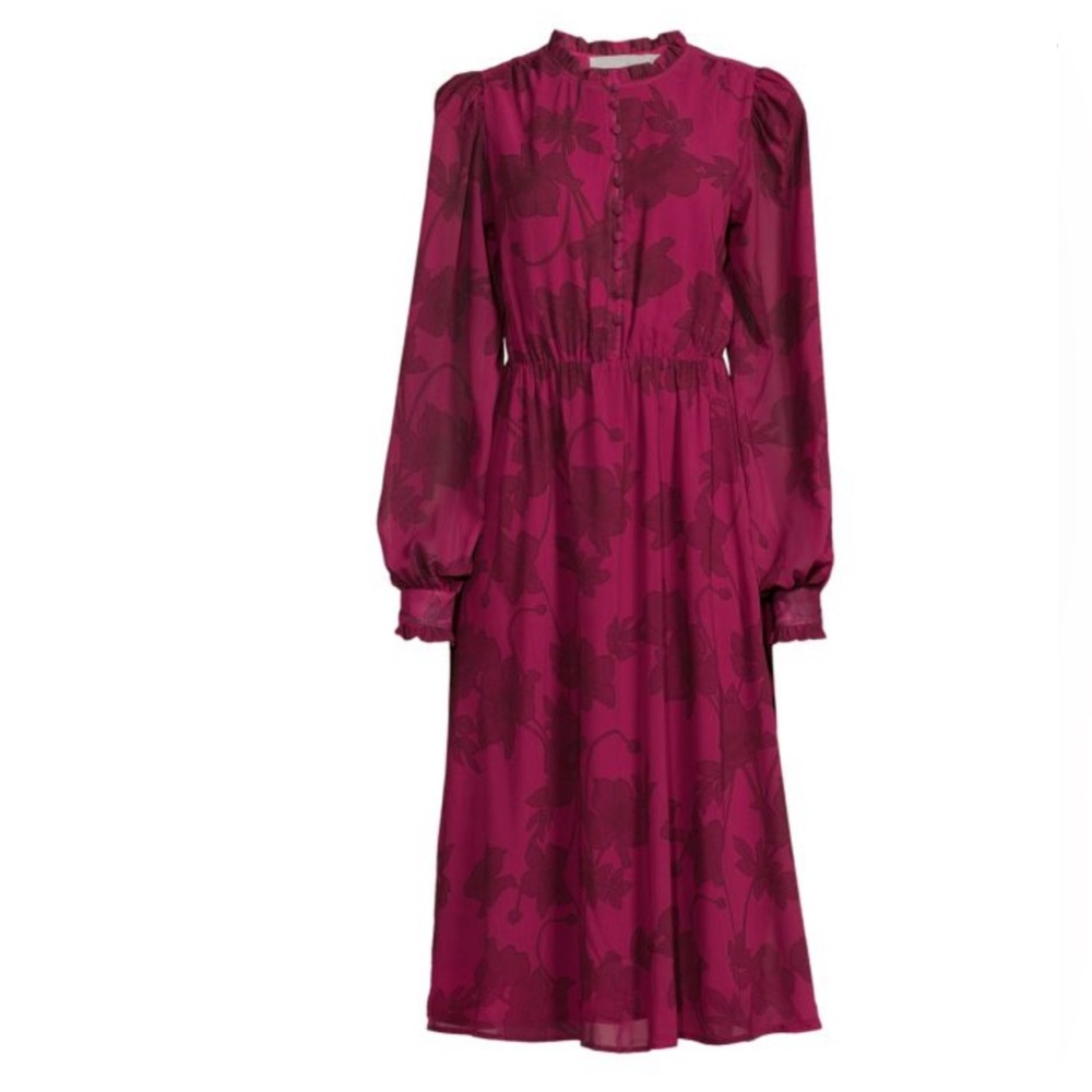 Rachel Parcell Long Sleeve Mock Neck Midi Dress in Burgundy Floral, Large